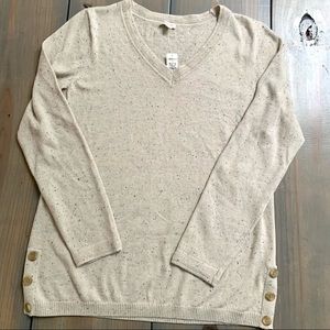 Talbots Crew Ultra Soft V Neck Sweater Oatmeal Medium New